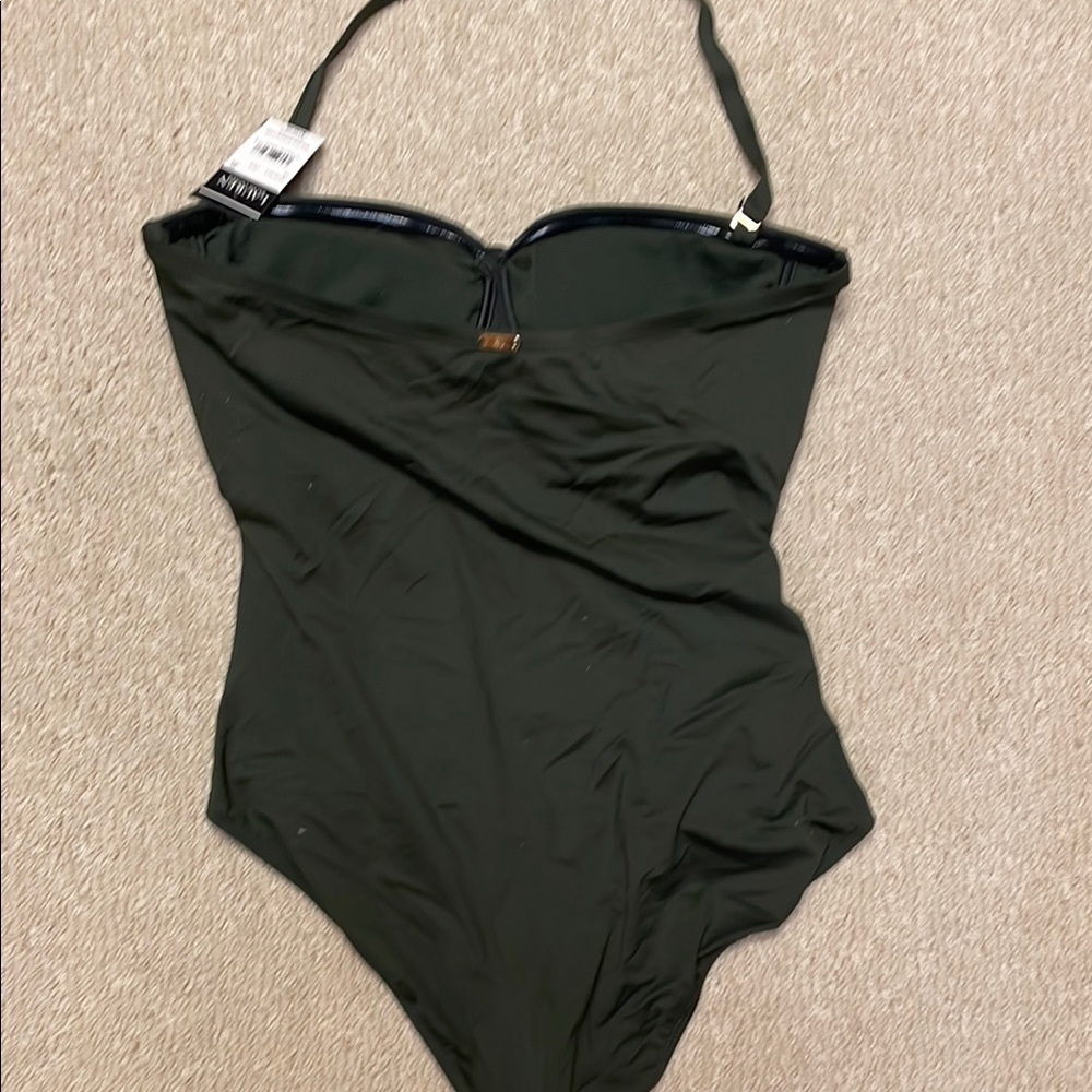 Ralph Lauren Olive Green One Piece Swimsuit with Ruched Texture - Picture 3 of 3